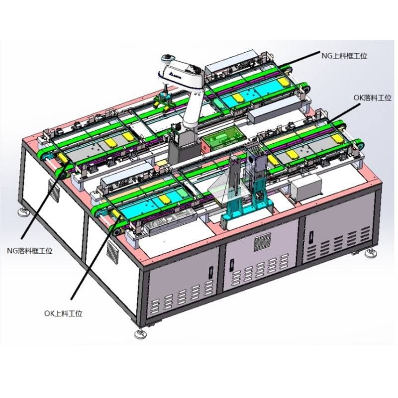 TRT-3020 dimension diagram showing automated material loading trays