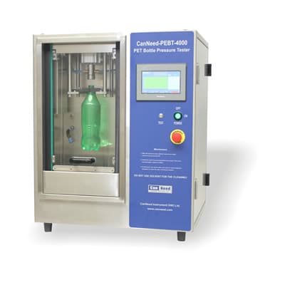 CanNeed PEBT-4000 PET bottle burst tester with touchscreen display