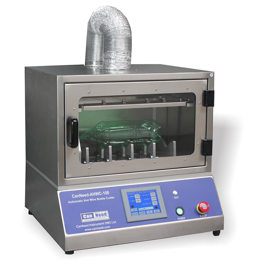 Automatic hot wire bottle cutter AHWC-100 cutting a PET bottle (200‑3000 ml) for section weight analysis