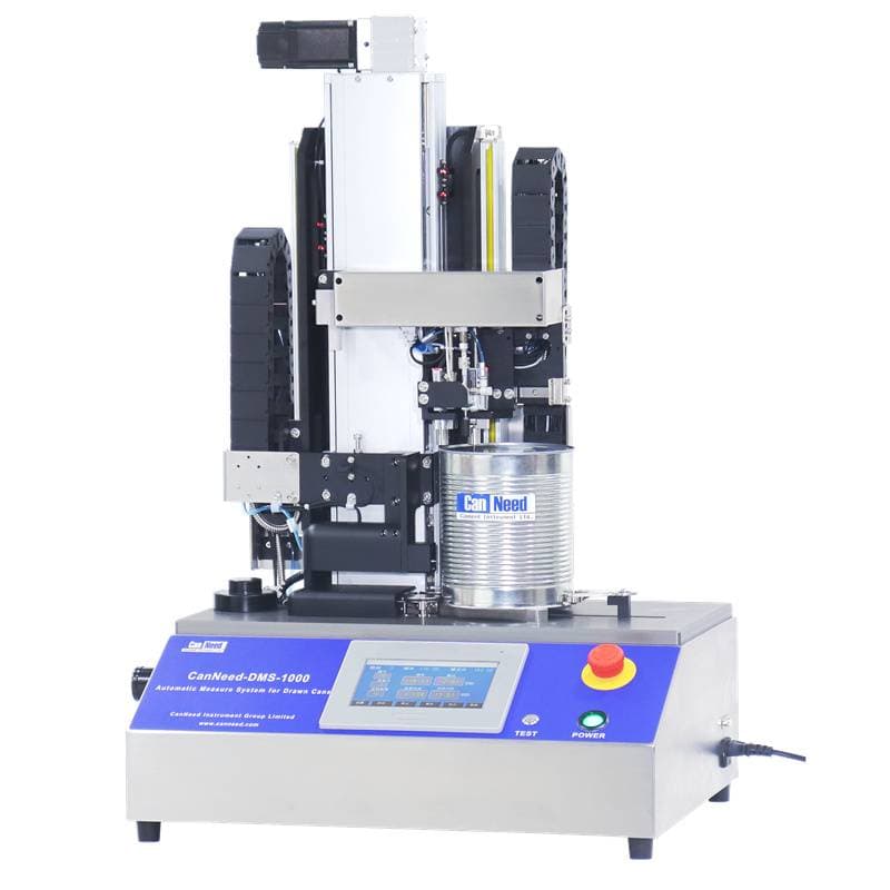 CanNeed DMS-1000 automatic measurement system measuring flange width on a drawn can