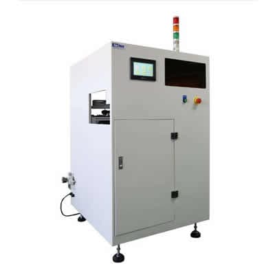 SMT labeling machine applying barcode label to 7–15″ component tray