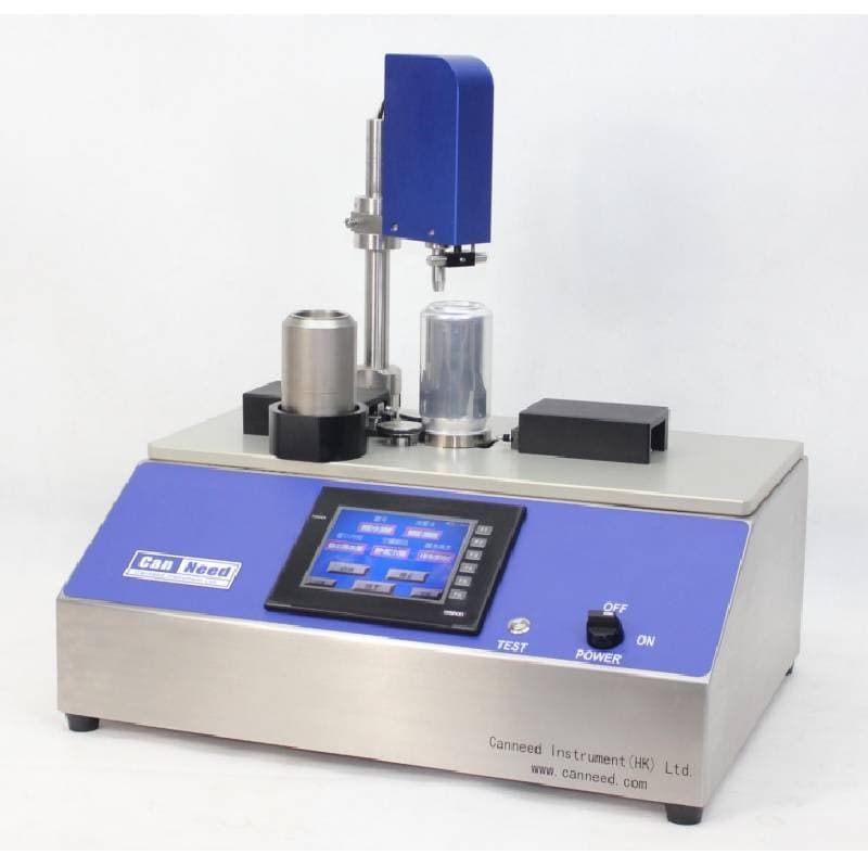 CanNeed-ASTG-1000 automatic seam thickness gauge measuring a canned beverage double seam